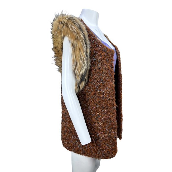 VTG Late 80's ANN WI Brown & Multi Color Hand Knit Vest with Faux Fur Sleeves M - Picture 4 of 10